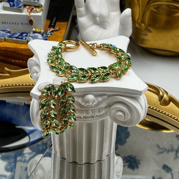 🆕 OSCAR DE LA RENTA 🧿 NWOT Crystal Leaves Drop Earrings, Green Gemstone - Picture 15 of 15